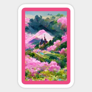 Pinkish Castle and Flowery Mountains Sticker